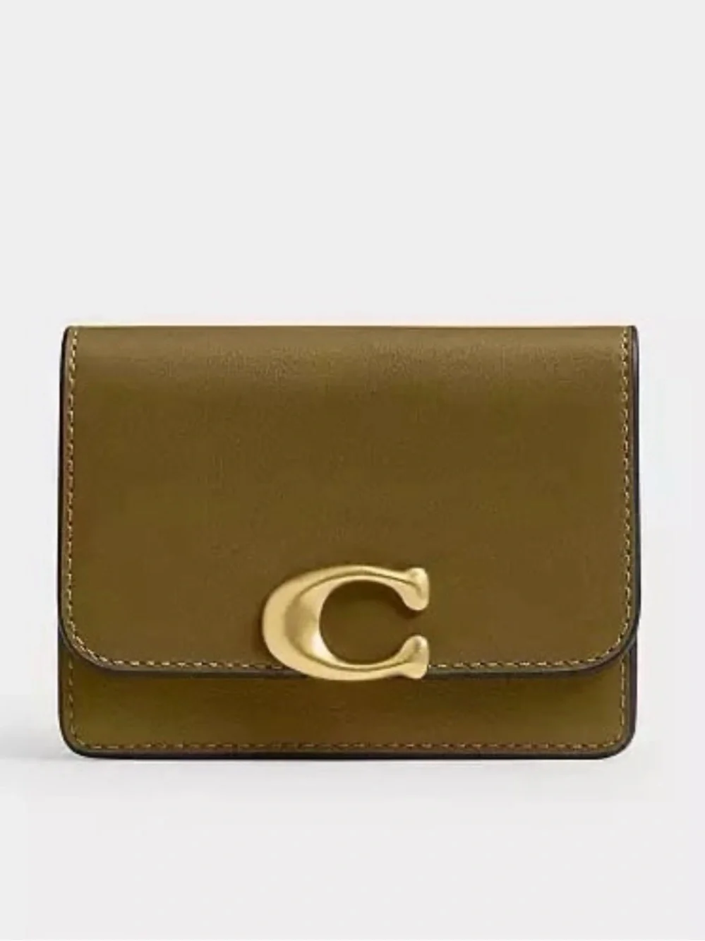 Coach Bandit Card Case Wallet in Brass/Muted Olive Luxe Refined Calf Leather NWT